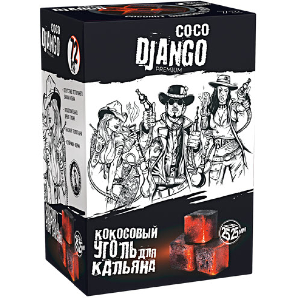Уголь Coco Django 25мм для кальяна - 1кг (72 шт) в Мурманске