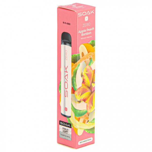 SOAK X ZERO Apple peach bonbon 1500 затяжек (без никотина) в Мурманске