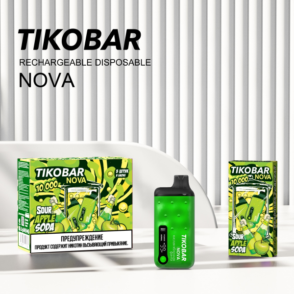 Электронка Tikobar Nova Кислая Яблочная Содовая 10000 Затяжек в Мурманске